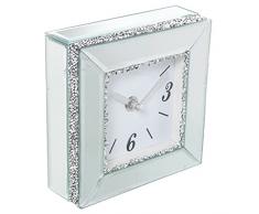 Reloj de sobremesa de Cristal con Brillos en Espejo 14x5x14 cm