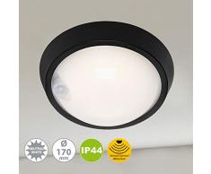 Briloner Leuchten LED, lámpara de Pared para Exterior con Sensor de Movimiento y Detector crepuscular, 12 W, 1.150 lúmenes, 4.000 Kelvin, Blanca/Negra, Redonda, à 17 cm