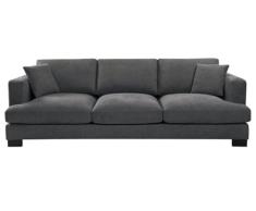 DRW Sofa de 3 plazas de Madera con tapiceria Gris Oscuro y Dos Cojines 193X70X30 cm