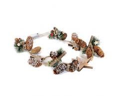 EUROCINSA Ref. 29113 Guirnalda de berrys, piÃ±as y Estrellas de Madera con Luces led 100cm. 2uds, Natur, Talla Ãºnica