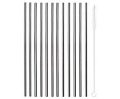 Paderno 41490B00 - Pajitas con escobilla (acero inoxidable AISI 304, 12 unidades, 21,5 cm), color negro