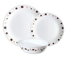 CORELLE - Juego de vajilla de 12 Piezas, de Vidrio Vitrelle Resistente a Las roturas y Las desportilladuras, Modelo Geometric, Color marrón