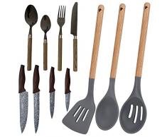 San Ignacio PK1947 Juego de Utensilios con Cuchillos de Cocina y cuberteria colección Daimiel, Silicona/Acero Inoxidable