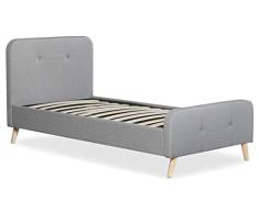 Menzzo Cama Individual, Madera, Metal, Tela, Gris, Dimensions :L98 x P207 x H96cm