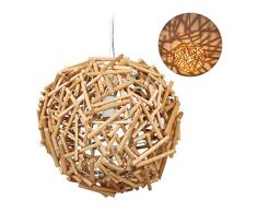 Relaxdays Lámpara de Techo, Madera Flotante, Iluminación de Interior, E27, Foco Colgante, 143 x 42 cm, 1 Ud, Marrón