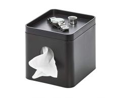 iDesign Caja para pañuelos, pequeña caja de almacenamiento en plástico para toallitas cosméticas, funda para caja de pañuelos con bandeja para joyas o maquillaje, negro