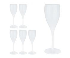 Relaxdays Copas Cava PlÃ¡stico, Set de 6, Irrompibles y Libres de BPA, 140 ml, Reutilizables, Vasos Camping, Blanco