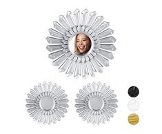 Relaxdays Pared, Set de Tres Espejos Redondos, Marco de plÃ¡stico, Ã 25 cm, Plateado, PP, Vidrio, Plata, 25 x 25 x 2 cm