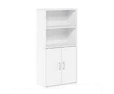 Furinno Pasir Armario de Almacenamiento con 2 estantes Abiertos y 2 Puertas, Madera de ingeniería, White, 59.9(W) x 121.4(H) x 30(D) cm