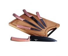 Berlinger Haus I-Rose Juego 5 Cuchillos Cocina Profesional Tabla Cortar BambÃº, Hoja Acero Inoxidable Recubrimiento Antiadherente, Cocinero, Cebollero, Pan, Rebanador, Pelar, DiseÃ±o Elegante