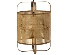 DRW Lampara de techo redonda de ratan en natural 43x43x6cm, cable 134cm