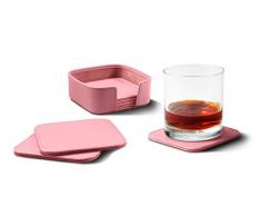 Lucrin – Estuche de piel cuadrado posavasos, juego de 6, color rosa