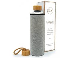T&N Botella de cristal de 1 litro - Botella de vidrio 1l con funda de neopreno - Botella de agua a prueba de fugas - Botella de cristal de borosilicato mÃ¡s grueso - Jarra de agua de cristal
