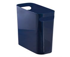 InterDesign Papelera de reciclaje con asas, cubo de basura de plástico, papelera de oficina, cocina o baño, azul marino