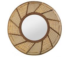 DRW Espejo de Pared Redondo de Madera y Mimbre en Natural 62x8cm INT: 29cm
