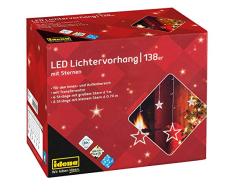 Idena 31485 - Cortina de luz LED con 12 hilos de estrella, 138 LEDs en blanco cÃ¡lido, con funciÃ³n de temporizador de 8 horas y transformador, para fiestas, navidad, decoraciones y bodas