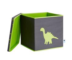 STORE.IT 672401Â âÂ Caja de Juguetes con Tapa, Dino, MDF Reforzado, poliÃ©ster/MDF, Gris/Verde, 33Â x 33Â x 33Â cm