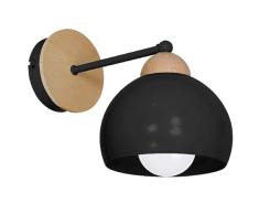 Homemania Lámpara de pared Dama, aplique negro de metal, madera, 15 x 28 x 19 cm