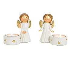 Angel Tealight Holder Made Of Poly White Double, (W / H / D) 10X9X5Cm