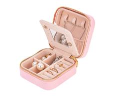 Joyero de terciopelo para mujeres y niñas, pequeño estuche de viaje con espejo, mini cajas organizadoras de regalos portátiles para anillos, aretes, collares, pulseras