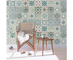 Wallplus - Adhesivos Decorativos para Pared, diseño de Azulejos Verdes Vintage, Vinilo, 63,5 x 63,5 x 3 cm