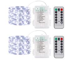 Anmossi Guirnalda Luces LED,2x5 Metros Luces Navidad Exterior Pilas,Luces de Hadas con Control Remoto,8 Modo,Función de Temporización,para Navidad,Fiesta,Habitacion,JardÃn,Bodas(Blanco Frio)