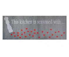 Alfombrilla LifeStyle 100253 Corazoncitos, alfombra antideslizante y lavable, ideal para el armario, la cocina o el dormitorio, 67 x 170 cm, gris / rojo