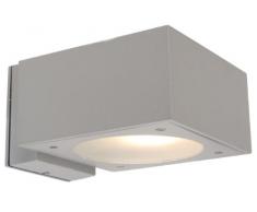 Naeve Leuchten 155659 - Lámpara de pared para exteriores (incluye 2 bombillas GX53 de bajo consumo, 9 W, 10 cm de largo, 6,5 cm de ancho, 12,5 cm de alto, fabricada con aluminio fundido y vidrio satinado), color plateado mate