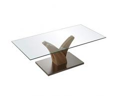 DRW Mesa de Centro Rectangular de Metal y Cristal Acabado Madera y Transparente 120x60x40cm