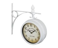 Relaxdays Reloj de Pared analógico de Doble Cara, de Nueva York, Retro, con baterÃa, Estilo Vintage, 34 x 35 x 10 cm, Color Blanco