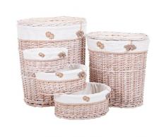 Creaciones Meng Cestos de Ropa y Cuévanos Ovala, Mimbre y Tela, Off Blanco, 51x56x37 cm, 5 Unidades