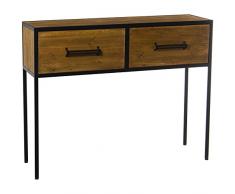 DRW Mesa de Entrada con 2 cajones de Madera y Metal en Natural y Negro 100x30x80cm