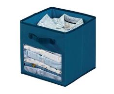 Idesign Tela, Caja Pequeña En Mezcla De Algodón Y Poliéster Para Armario, Dormitorio O Cuarto Infantil, Organizador Plegable Con 2 Asas Y Ventana, Azul, 26,7 Cm X 28,0 Cm