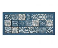 BIANCHERIAWEB Alfombra de Cocina Antideslizante Lavable, Alfombra de Cocina de 55 x 190 cm, Fabricada en Italia con diseño de Maiolica Color Jeans, Alfombra de Pasillo Lavable y Planchado