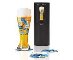 RITZENHOFF Weizen Copa de cerveza, 0.5 litros, cristal, Azul, amarillo, marrón, blanco, negro