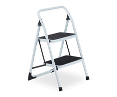 Relaxdays Escalera Plegable, 2 PeldaÃ±os, Escalerita, Estribo de SujeciÃ³n, hasta 150 kg, Antideslizante, Acero, Blanca, 70% 30% plÃ¡stico, 152 kg