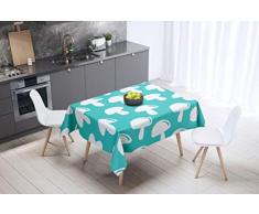 Bonamaison DecoraciÃ³n de Cocina, PoliÃ©ster, Antimoho, Secado rÃ¡pido, Impermeable, Mantel, Turquesa, Blanco, 140 x 140 Cm - DiseÃ±ado y Fabricado en TurquÃ­a