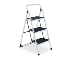 Relaxdays Escalera Plegable, 3 PeldaÃ±os, Escalerita, Estribo de SujeciÃ³n, hasta 150 kg, Antideslizante, Acero, Blanca, 70% 30% plÃ¡stico, 151 kg