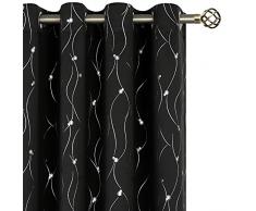 BGment Cortinas Opacas para Dormitorio, 2 Paneles con lÃnea de Onda Plateada y patrón de Puntos, Cortinas con Ojales para oscurecer la habitación, Color Negro, 46 x 54 Pulgadas