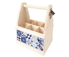 Contento 866659 Portabidones de cerveza con abrebotellas, madera natural, 26 x 17 x 34 cm