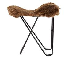 Cuero Design Flying Goose Iceland Taburete, Piel de Cordero/Acero, Shorn Brown/Black, 47 cm