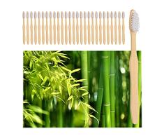 Relaxdays 24 Dientes Bambú, Cerdas Medianas, Veganos, Sostenibles, sin BPA, Cepillo Dental Recubierto, Blanco, 19 x 1,5 x 1,5 cm