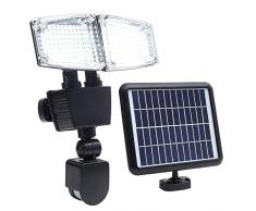 Proyector solar de 2 cabezas de iluminación potente negro panel solar remoto blanco LED DOUGLAS H23cm con detector de movimiento giratorio