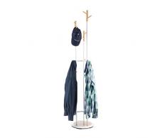 Relaxdays Perchero Pie con 9 Colgadores, Madera y Metal, Blanco, 178 x 36,5 cm