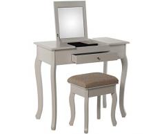 DRW Mesa de tocador con 1 Cajon y Espejo y Banco de Madera 80x40x74cm, Banco 36,5x29x46cm (Blanco)