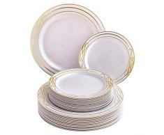 Silver Spoons VAJILLA DESECHABLE DE 40 Piezas Grandes | 20 Ensalada | Platos de plástico Resistente | Aspecto de Porcelana Elegante | Colección Bella (Oro)