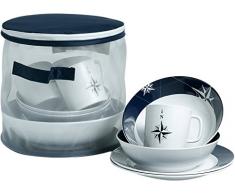 Marine Business Northwind Pack vajilla con Cesta Redonda, Melamina, Azul y Blanco, 25 x 25 x 25 cm 16 Unidades