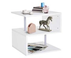BAKAJI Librería Mesa café sofá diseño Moderno 3 estantes casa Oficina Blanca, Metal Madera, 50 x 50 x 50 cm