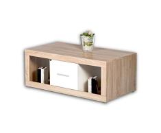 Stolkom Can - Mesa de café con Ruedas en imitación de Roble Sonoma, Mueble portátil con estantes y cajones para el salón, Madera, 115 x 46 x 60 cm