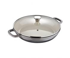 MasterPro Unique | Cacerola de Cocina Baja con Tapa | Olla de 30,5 cm | Color Blanco | Fabricada con Hierro Fundido | Asas ErgonÃ³micas | Cazuela de Cocina | Compatible con Todo Tipo de Cocinas